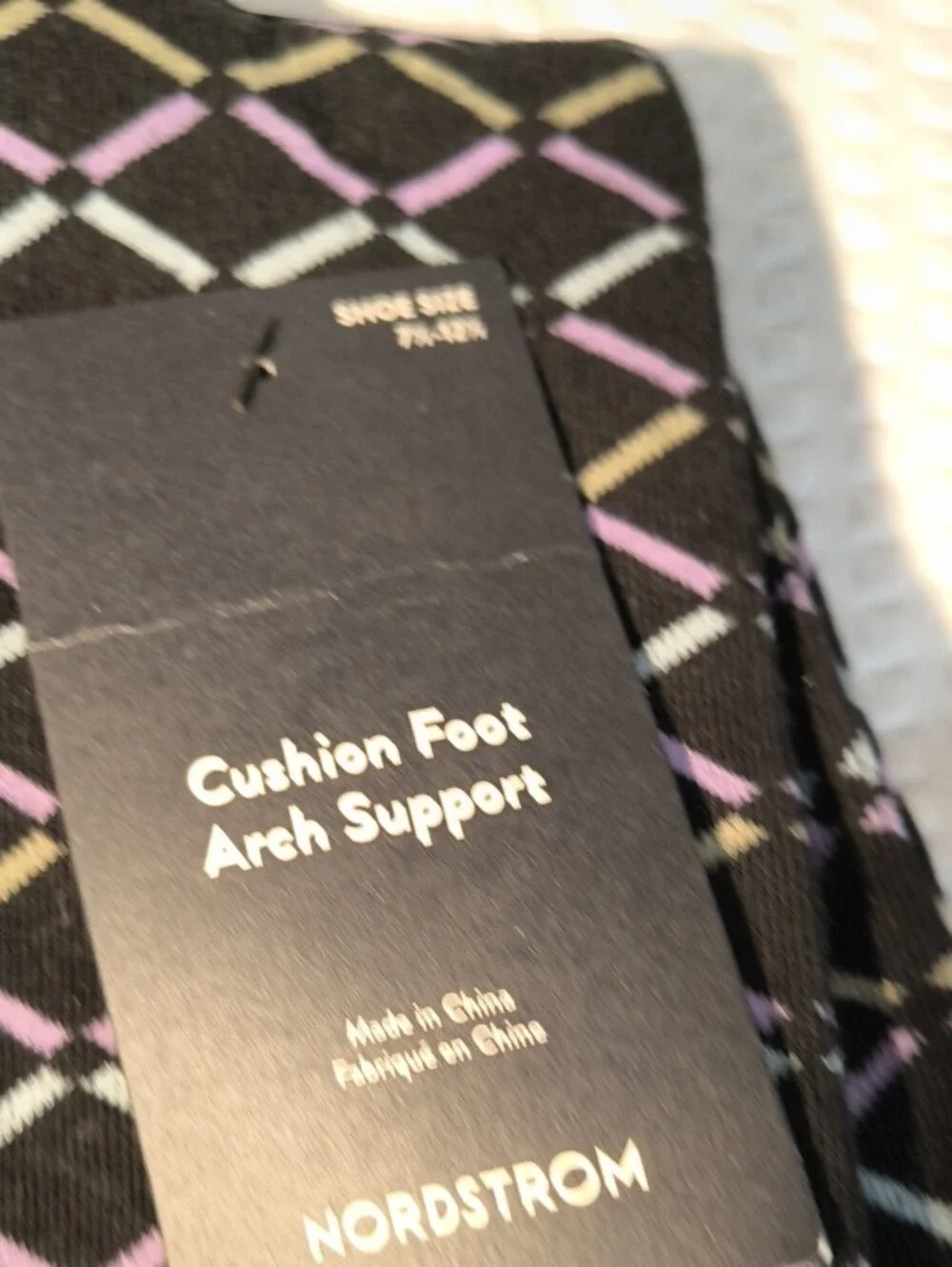 Nordstrom Men’s Black Argyle Socks with Purple and Olive Diamond Pattern